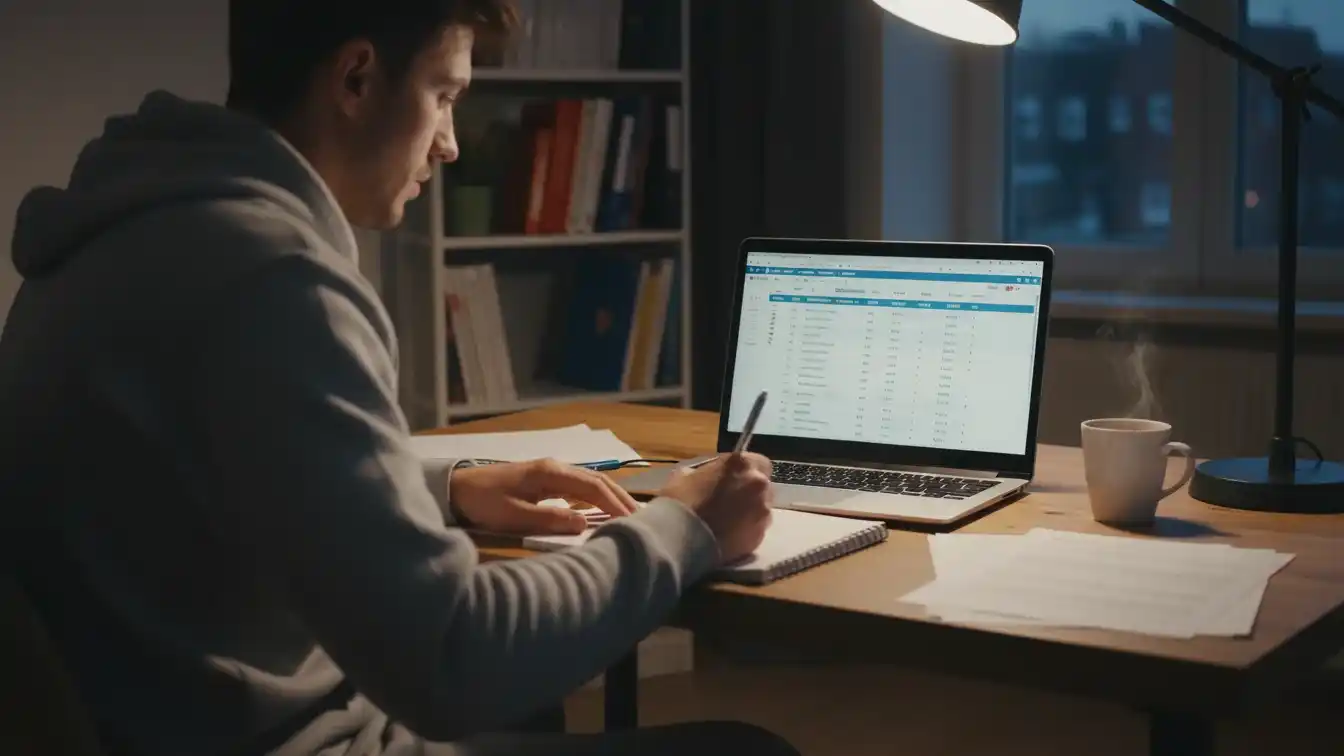Person undersøger håndboldkampe og statistikker på laptop