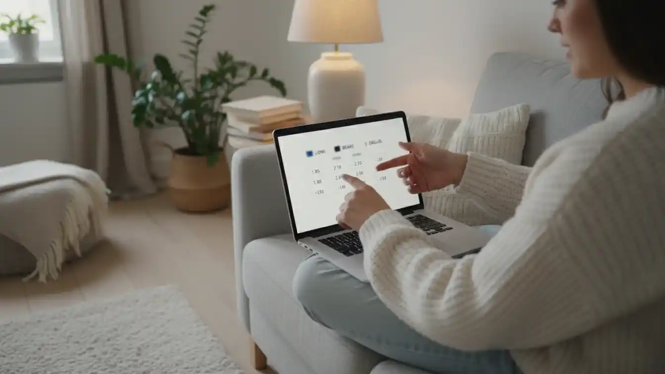 To personer analyserer håndbold odds sammen på en laptop i en hyggelig stue